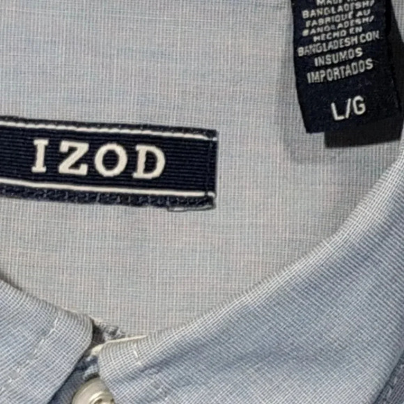 Izod Men's Blue/Pink/White Button Down Short Sleeve Dress Shirt in Size Large - Picture 3 of 11